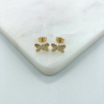 18K Gold Layered Oro Laminado Bow Design Push Back Earrings 21.0611
